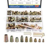 Glarks Lot de 215 écrous filetés M4 M5 M6 M8 M10 en alliage de zinc pour meubles avec clés hexagonales pour boulons en bois