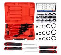 Glarks Lot de 225 pinces à anneau pression robustes, pinces à mâchoires droites et courbées et anneaux de fixation internes externes et joints toriques métriques en caoutchouc avec crochets de