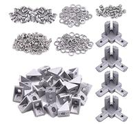 Glarks Lot de 230 connecteurs profilés en aluminium série 2020 comprenant 22 supports d'angle, 44 écrous en T, 4 connecteurs de support d'angle à 3 voies et boulons à tête boutonnée, rondelles plates