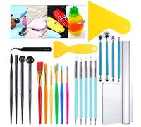 Glarks Lot de 24 outils de sculpture pour argile à modeler comprenant des stylets à bille, des outils de poterie en plastique, des stylos à pointe en silicone, le coloriage, la peinture sur ongles