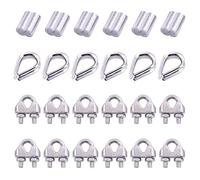 Glarks Lot de 24 serre-câbles M4 avec cosses de câble et manchons de sertissage en aluminium pour câble métallique et gréement (0,6 cm)