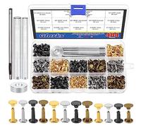 Glarks Lot de 240 rivets en cuir avec 5 outils de réglage de marteau en caoutchouc, 4 couleurs, 3 tailles, rivets tubulaires en métal pour sacs, vêtements, chaussures, loisirs créatifs