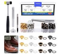 Glarks Lot de 242 œillets en métal épais de 4 mm avec poinçon et marteau pour toile, noyaux de perles, bâches, vêtements