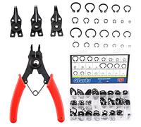 Glarks Lot de 261 pinces à anneau et anneau pression, une pince à anneau avec 4 mâchoires interchangeables et 260 circlips internes externes pour essieux, arbres et autres pièces mobiles