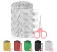 Glarks Lot de 3 rubans à strass argentés, 11,9 cm x 4,4 m, 24 rangées de tissu en maille de strass avec 2 outils, ruban à strass étincelants pour loisirs créatifs