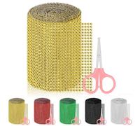Glarks Lot de 3 rubans à strass dorés, 120 mm x 4,4 m, 24 rangées de tissu en maille de strass avec 2 outils, ruban à strass étincelants pour loisirs créatifs