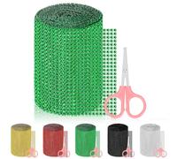 Glarks Lot de 3 rubans à strass verts, 11,9 cm x 4,4 m, 24 rangées de tissu en maille de strass, rouleau de ruban à strass avec 2 outils pour travaux manuels