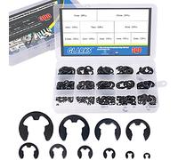 Glarks Lot de 300 pièces 10 tailles Anneau de retenue externe E-Clip en alliage d'acier noir - Assortiment de rondelles