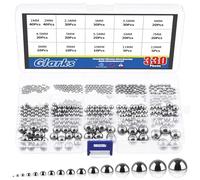 Glarks Lot de 330 billes de roulement de précision - 16 tailles - Assortiment de billes en acier pour machines, automobile, valves, broyeur à billes