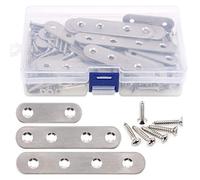 Glarks Lot de 35 supports droits plats en acier inoxydable de 5,1 cm, 7,6 cm, 10,2 cm, pour réparation de plaques de jonction et 80 vis, 115 pièces au total - Argenté