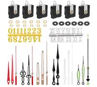 GLARKS Lot de 38 mécanismes d'horloge de 13 mm à couple élevé comprenant 6 mouvements d'horloge avec 6 crochets, 6 paires différentes d'aiguilles d'horloge, 18 pièces de matériel de montage, 2