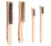 Glarks Lot de 4 brosses à gratter en fil de hêtre - Court - Acier inoxydable et métal en laiton - Avec manche en bois dur - Brosse soudée pour nettoyer la saleté, la rouille et la peinture