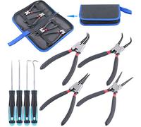 Glarks Lot de 4 pinces à circlips internes/externes de 17,8 cm pinces à circlips avec lot de 4 crochets de précision pour démontage de circlips, retenue et démontage de tuyaux, joints