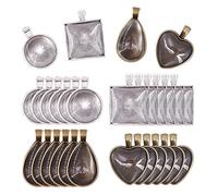Glarks Lot de 48 plateaux à pendentifs 4 styles 24 ronds, carrés, cœurs et goutte et 24 cabochons en verre brillant pour bricolage bijoux et cadeaux
