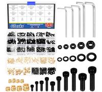 Glarks Lot de 595 vis à tête de douille M3 M4 M5 et écrous hexagonaux en laiton avec kit d'assortiment de laveuses plates