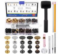 Glarks Lot de 60 boutons-pression en cuir,15 mm,6 couleurs,Boutons pression en métal,Avec 7 outils de réglage,Marteau, crayons à graisse et mètre ruban,Pour le bricolage, les vêtements, les sacs
