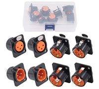 Glarks Lot de 8 prises XLR mâles femelles à 3 broches avec broche plaquée or, prise jack à montage sur panneau de châssis, taille D, compatible avec les connecteurs de studio audio série D