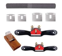 Glarks Lot de 8 rayons réglables de 22,9 cm et 25,4 cm avec lames de rechange et râpe à 4 voies, rabot manuel avec base plate, outillage menuiserie pour travaux manuels du bois, bricoleur du bois