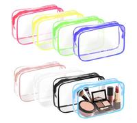 Glarks Lot de 8 trousses de maquillage transparentes de 18 x 11 x 6 cm, 8 couleurs de sacs de rangement cosmétiques, trousse de toilette approuvée, sacs cosmétiques portables en PVC pour femmes