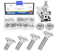 Glarks Lot de 80 vis M5 en T avec écrou à bride hexagonale 10/12/16/20 mm, vis en T à tête de marteau en forme de T, vis coulissantes en T