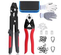 Glarks Lot de 83 outils à sertir pour câble métallique jusqu'à 2,2 mm et coupe-câble, manchons à sertir en aluminium et dés à coudre en acier inoxydable avec gants anti-coupure (noir)