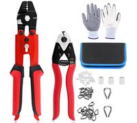 Glarks Lot de 83 outils à sertir pour câble métallique jusqu'à 2,2 mm et coupe-câble, virole à sertir à double barillet en aluminium et cosses de câble en acier inoxydable avec kit d'assortiment