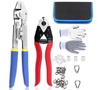 Glarks Lot de 83 outils de sertissage de câbles jusqu'à 2,2 mm, coupe-câble, manchons en aluminium et cosses de câble en acier inoxydable avec gants anti-coupe (bleu)
