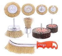 Glarks Lot de 9 brosses métalliques, Brosse métallique revêtue de laiton avec tige de 1/4 pouce pour enlever le fer, la corrosion et frotter les surfaces.