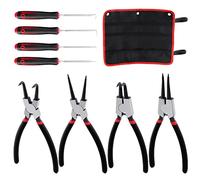 Glarks Lot de 9 pinces à anneau de 22,9 cm, 4 pinces à circlips internes/externes et 4 crochets à long manche avec 1 sac de rangement pour anneaux, tuyaux, joints