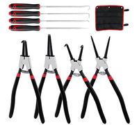 Glarks Lot de 9 pinces à anneau de 33 cm, 4 pinces à circlips internes/externes et 4 crochets à long manche avec 1 sac de rangement