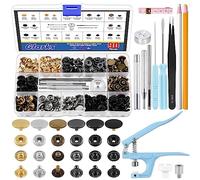 Glarks Lot de 90 boutons-pression en cuir avec pince, 12,5 mm, 6 boutons de couleur, 8 outils de réglage, crayons à graisse, pince, mètre ruban pour loisirs créatifs