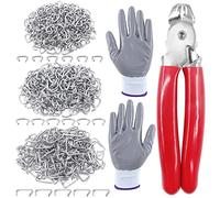 Glarks Lot de 902 pinces à anneaux de porc avec kit de 900 anneaux en acier de 1,27 cm, 1,9 cm, 1,9 cm, avec pinces à anneaux et gants anti-coupures pour tapisserie, clôture, bricolage, artisanat