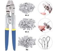 Glarks Outil de sertissage de câble métallique jusqu'à 2,2 mm avec 150 pièces de 3 tailles en aluminium à double barillet