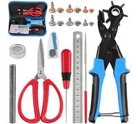 Glarks Pince de frappe réglable en cuir avec un seul capuchon Rivets en cuir Ensemble ciseaux et règle et outil pour ceinture, bracelets de montre, selle, chaussures