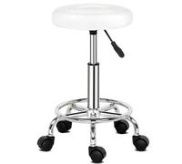 GLARRY Tabouret de Bar, Tabouret de Bureau à roulettes Pivotant 360°, Hauteur Réglable - pour Salon, Bureau, Clinique ou Massage - Coussin de 8 cm Blanc