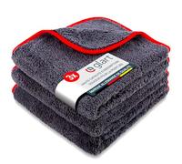 ✅ Glart 443TP Lot de 3 Chiffons Microfibre Voiture, Super Absorbant Chiffons de Polissage, Polyvalents pour Motocyclette et Machine à Polir les Voitures, 40x40 cm, Anthracite avec Borde Rouge