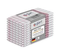 Glart 48KR2 Lot de 10 torchons de cuisine, 50x70 cm, 100% coton certifié OEKO-TEX, à carreaux rouges, prélavés