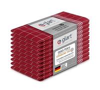 Glart 48RI2 Lot de 10 torchons de cuisine, 50x70 cm, 100% coton certifié OEKO-TEX Standard 100, rouge, prélavés, pour la cuisine et la vaisselle