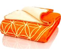 Glart Couverture douillette - Motif fleur de vie - Orange/Ecru - Taille XL - 150 x 200 cm - Couverture douce et chaude - Extra moelleuse - En laine - Pour canapé, plaid, plaid J2BO