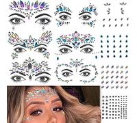 GLARYYEARS Lot de 10 pierres précieuses pour le visage d'Halloween - Autocollants temporaires - Bijoux de visage - Strass - Cristaux - Accessoires pour festival, vacances, costumes et maquillage