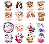 glaryyears Lot de 30 feuilles d'autocollants temporaires à l'aquarelle pour enfants, motif chien et chat mignon pour filles, garçons, enfants, le bras, la fête