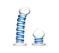 Glas - Double Penetration Glass Swirly Dildo & Butt Plug Set 2 pcs