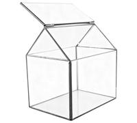 Glas-Terrarium mit Stützstange, Hausform, geometrisches Tischterrarium, schwarzer Metallrahmen, 15,5 x 11 x 16,3 cm, für Moos, Sukkulenten, Farne, Dekoration