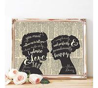 GLASA Art Mural Toile Peinture Jane Austen Fierté Et PréJugéS Citation Affiches Anniversaire Romantique Mr Mme Signe De Mariage DéCor à La Maison 60x70cm (24x28) sans Cadre