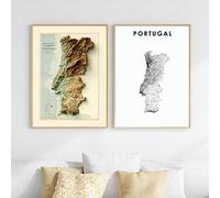 GLASA Photo Murale Portugal Carte Affiche Noir Blanc Imprime Portuguesa Carte Moderne Simple Mur Art Toile Peinture Home Office Decor 50x70cmx2 (20x28 X2) Sans Cadre