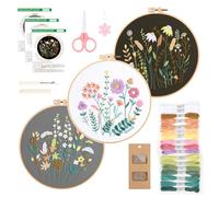GlasFlength 3 Pièces Kit de Démarrage de Broderie, Kit De Broderie pour Débutant Fils à Broder Broderie Débutant Outil avec Cerceaux de Broderie Fils de Broderie Tissu et Outil (CX1152)