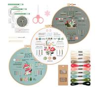 GlasFlength 3 Pièces Kit de Démarrage de Broderie, Kit De Broderie pour Débutant Fils à Broder Broderie Débutant Outil avec Cerceaux de Broderie Fils de Broderie Tissu et Outil (CX1103)
