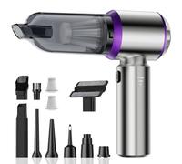 GlasFlength Aspirateur Voiture, 4-in-1 Aspirateur à Main à 3 Vitesses avec Moteur sans Brosse 15000PA Mini Aspirateur sans Fil avec 2 Filtres pour Voiture Clavier Maison Animaux (Argent)