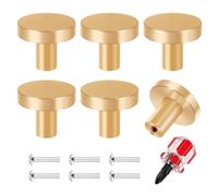 GlasFlength Bouton de Meuble, 6 Pièces Laiton Rond Boutons de Tiroir en Or Poignée de Meuble Vintage avec Vis Assorties et Tournevis Boutons de Portes pour Placards Commode Armoire (25 * 20 mm)