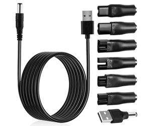 GlasFlength Chargeur de Rasoir 7 Pièces, 5V Câble Universel pour Tous les Types de Tondeuses Électriques Rasoir Cordon d'alimentation CC vers USB Câble de Charge avec 7 Fiches Multifonction